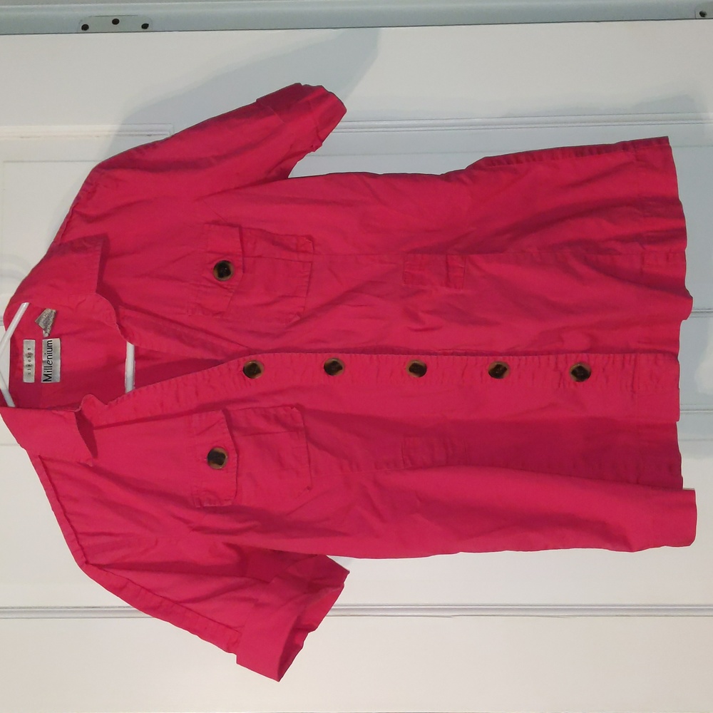 Millenium stretch button up pink blouse